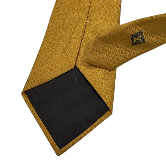 LOUIS VUITTON RARE Gold Mon LOUIS VUITTON Silk LUXURY Tie ITALY - Picture 5 of 7
